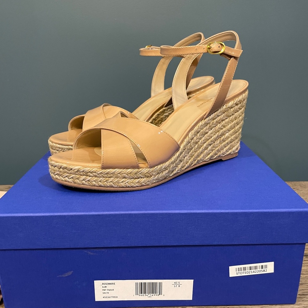 New STUART WEITZMAN Rosemarie Patent Leather Wedge Sandals